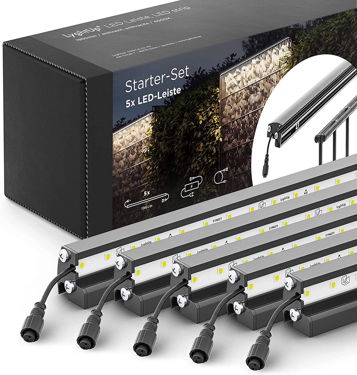 5er LyghtUp® LED Starter-Set Zaunbeleuchtung